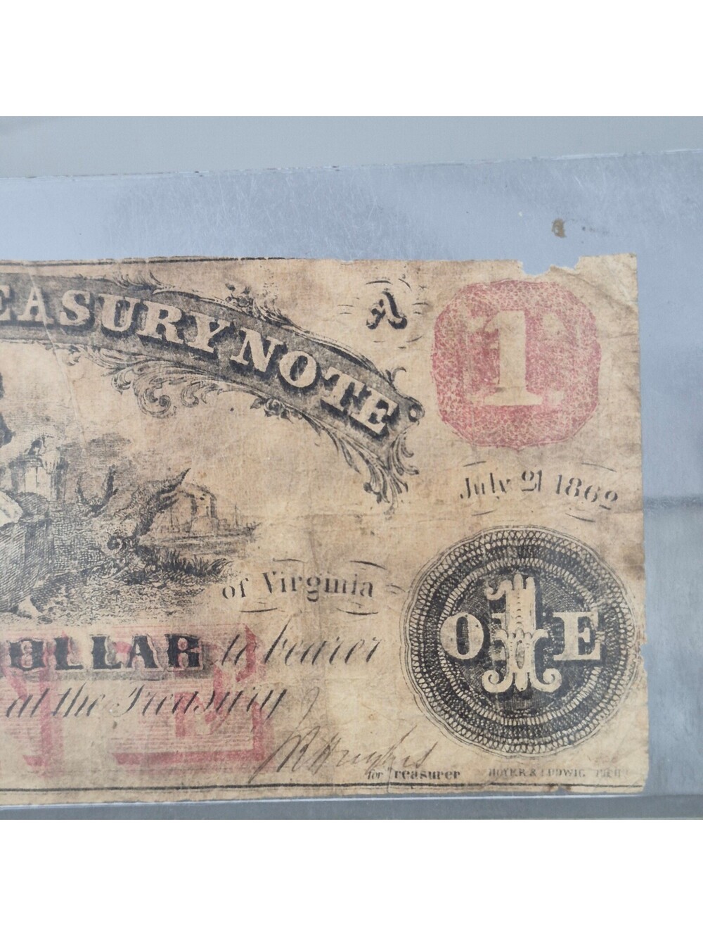 Virginia Treasury Note One Dollar Richmond July 21 1860 - Picture 4 of 7